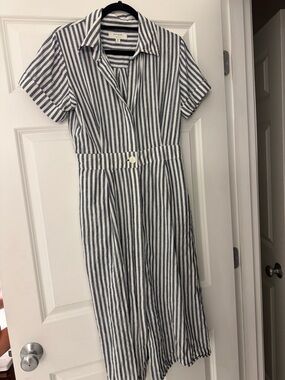 Banana Republic Factory Navy & White Striped Midi Shirt Dress 👗